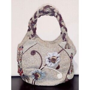 Womens Floral Knit Embroidered Tote Bag, Boho Woven Fabric Hobo Purse Zip